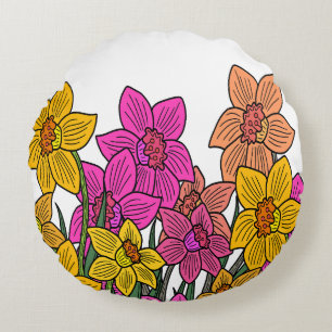 Blume für farbenfrohe Kleidung Rundes Kissen