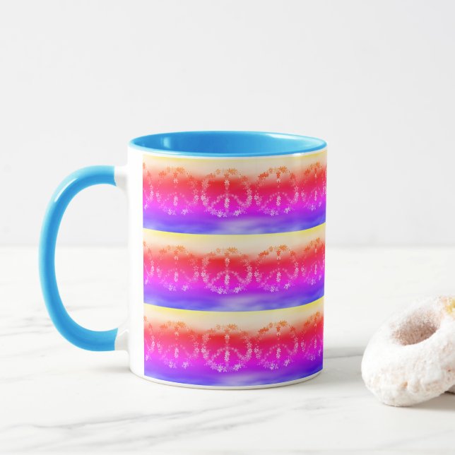 Blume für Friedenszeichen mit Regenbogenfarben Tasse (Mit Donut)