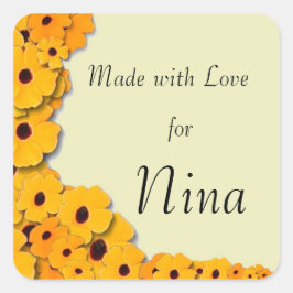 Blume für gelbe Feder Quadratischer Aufkleber