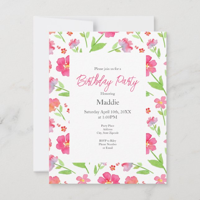 Blume für gemischte Wasserfarben 2 Einladung (Vorderseite)