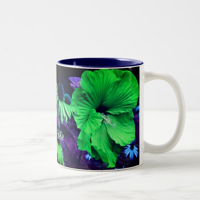 Blume für grünen Hibiskus Personalisiert Zweifarbige Tasse (Rechts)