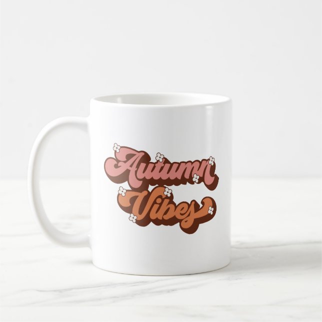 Blume für Herbstfarben Retro-Text und Dainty Kaffeetasse (Links)