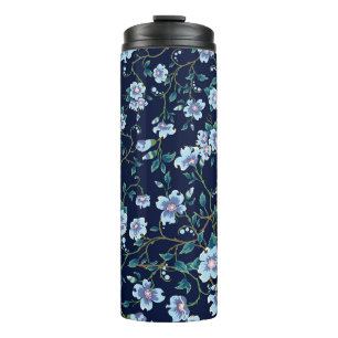 Blume für Kinder: nahtlos dunkelblau Thermosbecher