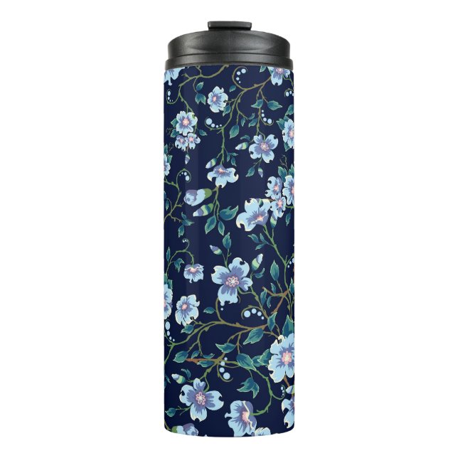 Blume für Kinder: nahtlos dunkelblau Thermosbecher (Vorderseite)