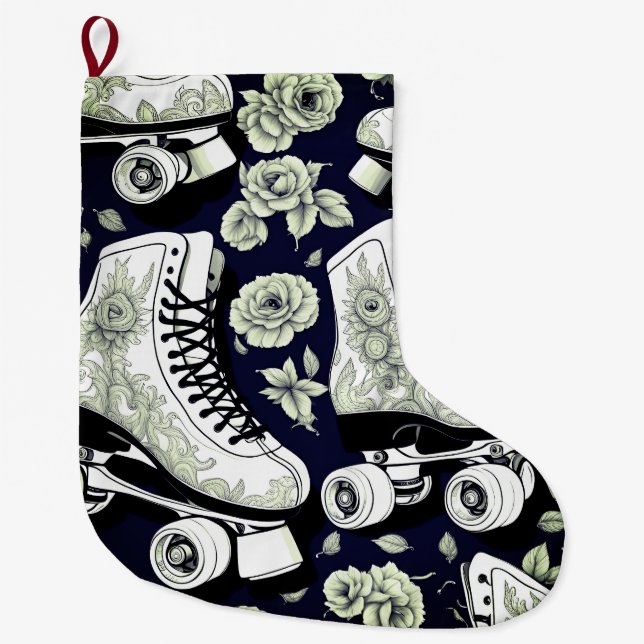Blume für klassische Roller-Skate, Schwarz-weiß Großer Weihnachtsstrumpf (Vorderseite)