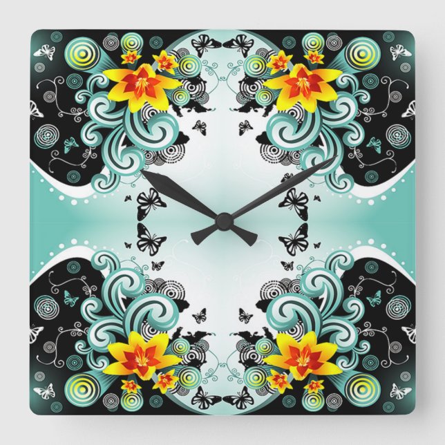 Blume für klassische Stile Quadratische Wanduhr (Vorderseite)