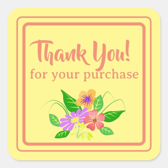 Blume für kleine Unternehmen Vielen Dank Quadratischer Aufkleber (Vorderseite)