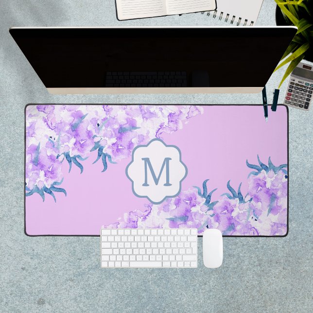 Blume für Lavenderfarben Schreibtischunterlage (Lavender Watercolor Flower Custom Monogram Desk Mat
)