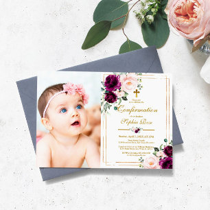 Blume für lila Rose und Blush Foto-Bestätigung Einladung