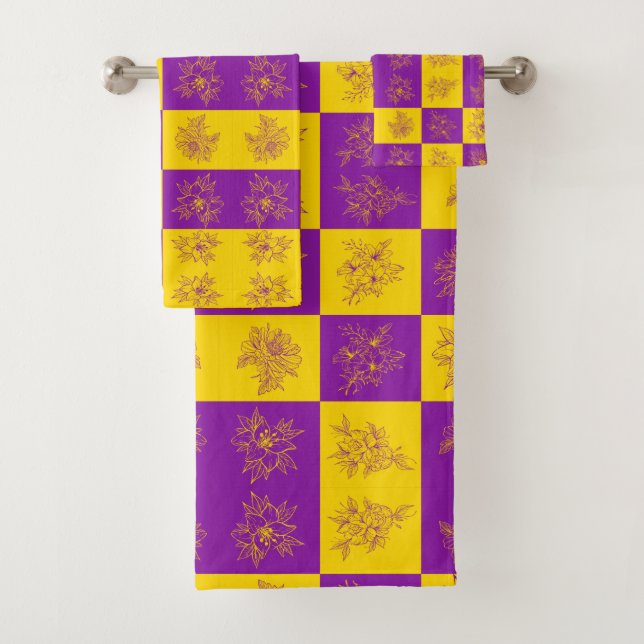 Blume für lila und Gold Glitzer Badhandtuch Set (Insitu)