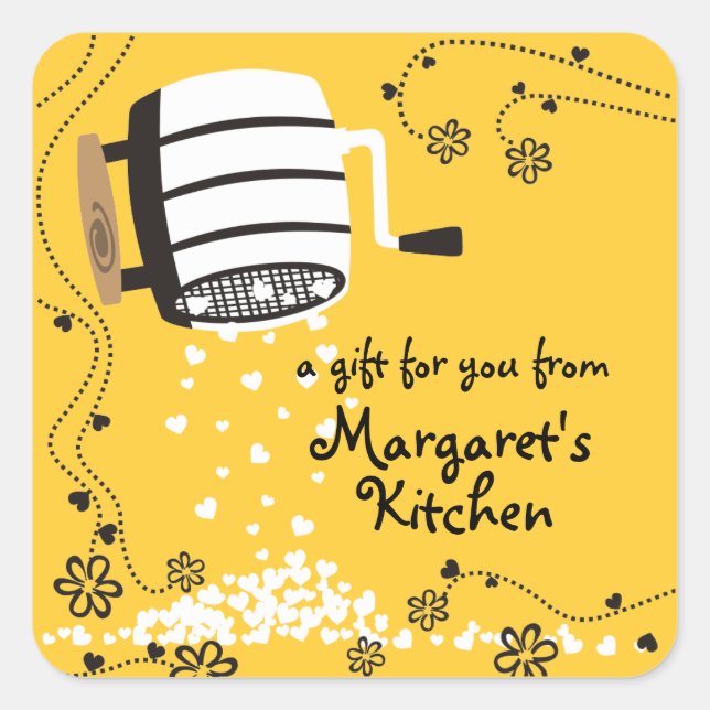 Blume für Mehl Backgeschenk Quadratischer Aufkleber (Vorderseite)