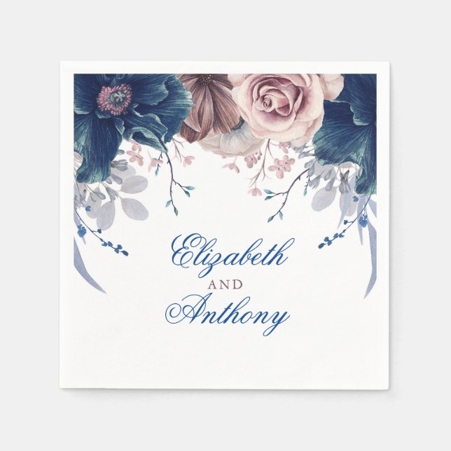 Blume für Navy Blue und Mauve Watercolor Serviette (Vorderseite)
