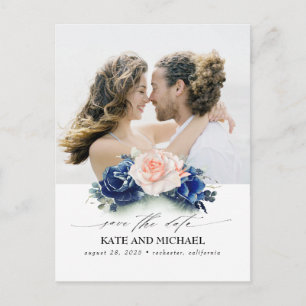 Blume für Navy Blue und Peach Save the Date Foto Ankündigungspostkarte