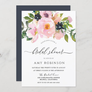 Blume für Navy und Blush Brautparty Einladung