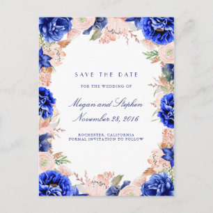 Blume für Navy und Rosa Wasserfarben Save the Date Ankündigungspostkarte