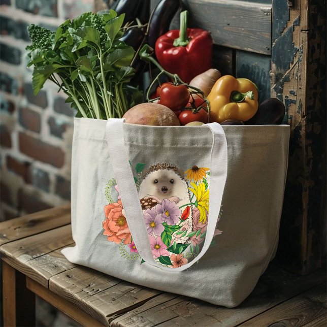 Blume für niedliche Igel Jumbo Stoffbeutel (Von Creator hochgeladen)