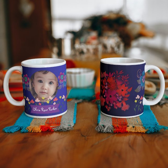 Blume für personalisiertes Foto und Name Jumbo-Tasse (coffee mug red flowers, Gifts for Dad, Gifts for Mom, Flower Lover Mugs, red flowers coffee mug gif)