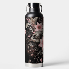 Blume für Schwarz-Rosa-Glitzer Trinkflasche