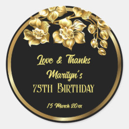 Blume für Schwarz und Gold - Geburtstagsparty pers Runder Aufkleber