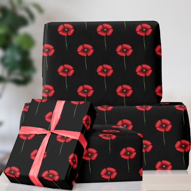 Blume für Schwarz und Rot Geschenkpapier (A pretty poppy patterned wrapping paper just for you)