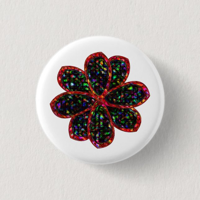 Blume für Schwarz und Rot Glitzer Button (Vorderseite)