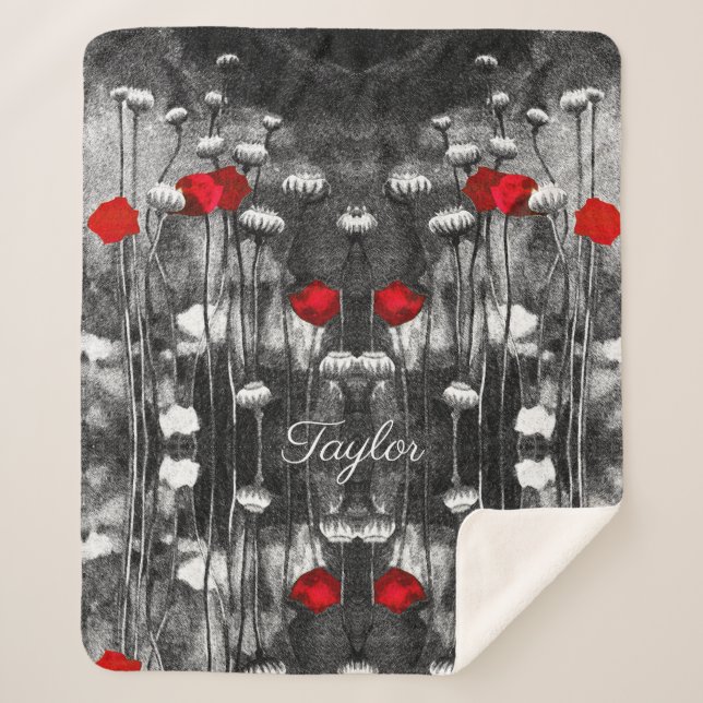 Blume für Schwarz-weiße rote Poppies Blumenvorlage Sherpadecke (Vorderseite)