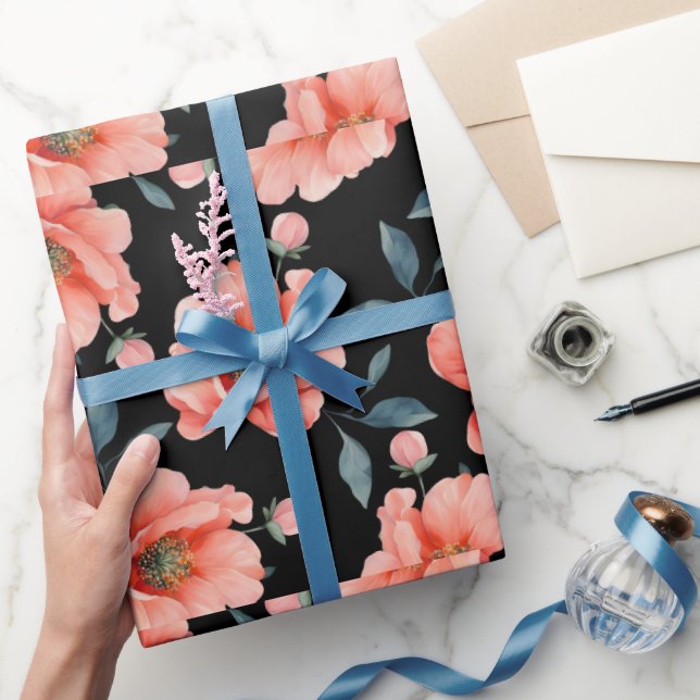 Blume für schwarzes Wrapping-Papier Geschenkpapier (Schenken)