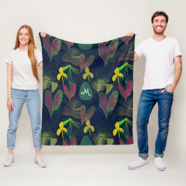 Blume für tropische botanische Pflanze Monogramm Fleecedecke
