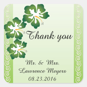 Blume für tropischen Hibiskus Grün Quadratischer Aufkleber