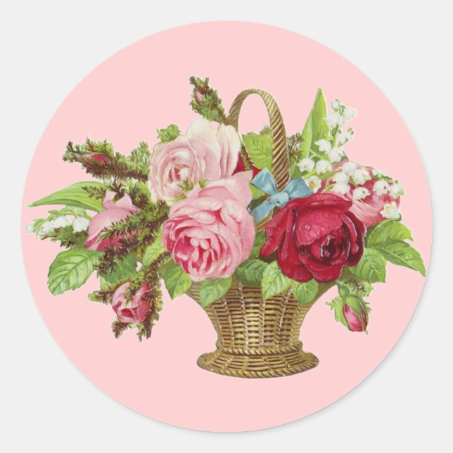 Blume für Vintage Rose Runder Aufkleber (Vorderseite)
