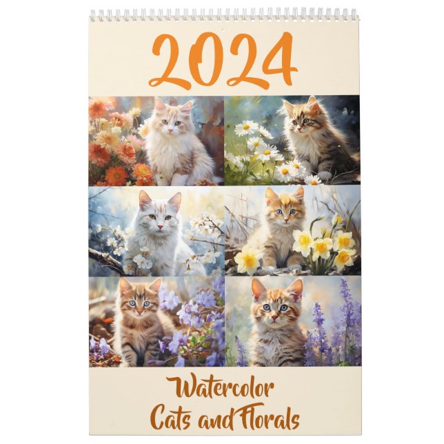 Blume für Wasserfarben Katzen Kalender 2024 (Titelbild)