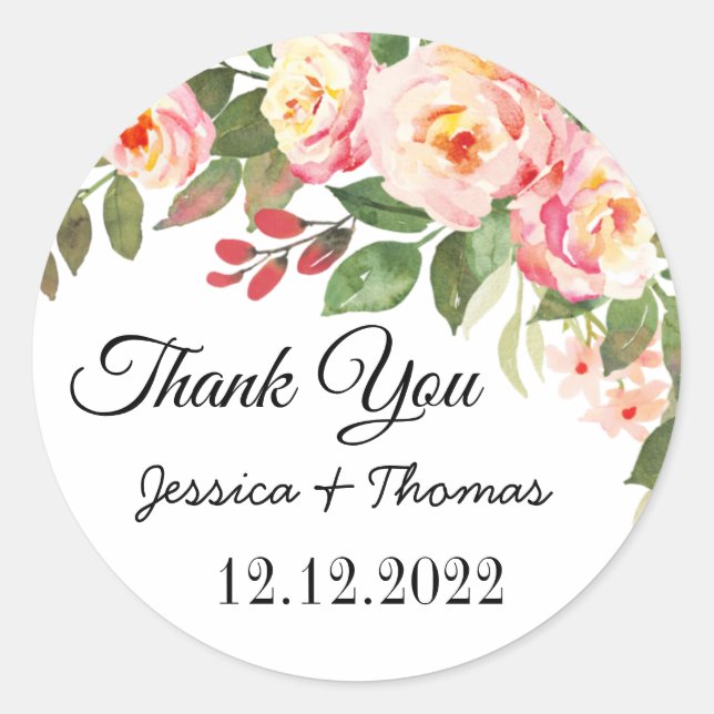 Blume für Wasserfarbenfrosche Böden Danke, Gastges Runder Aufkleber (Vorderseite)