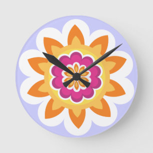 Blume Fusion_Geometric Sunburst_Poppy Fuchsia_pur Runde Wanduhr