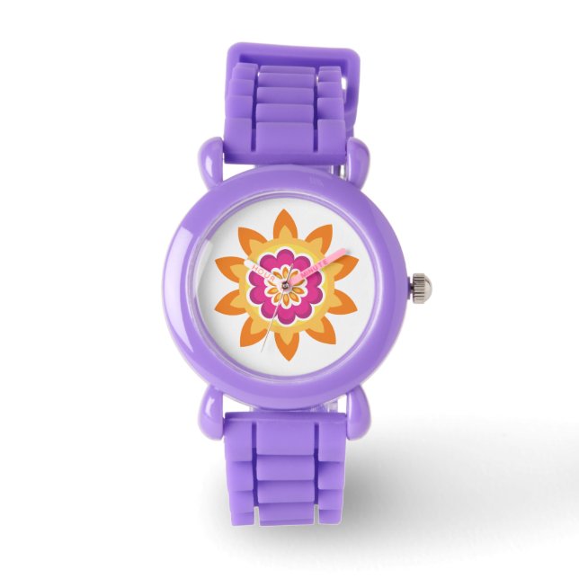 Blume Fusion_Geometric Sunburst_Poppy Fuchsia Sun Armbanduhr (Vorderseite)