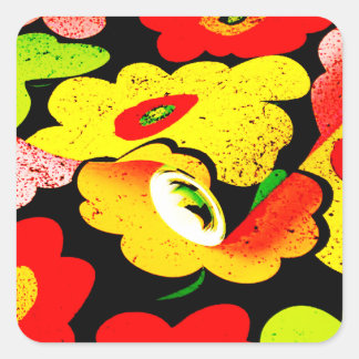 Blume Garden Türkis Mauve Brown,Blume Garten Quadratischer Aufkleber