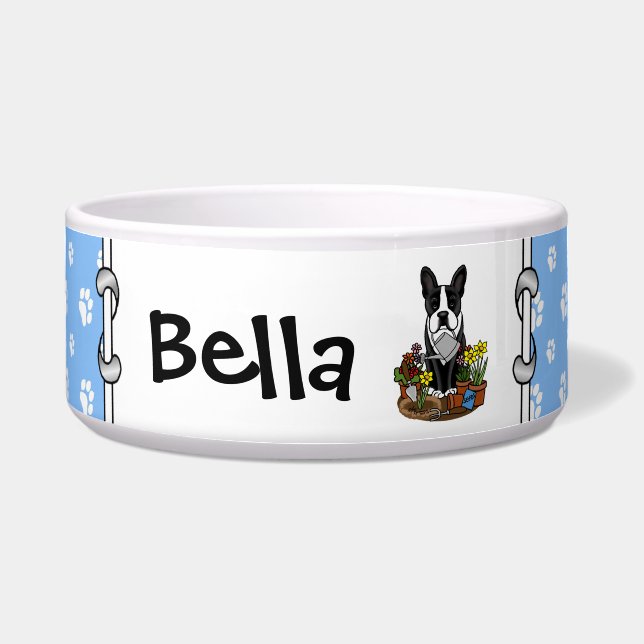 Blume Gardener Boston Terrier (schwarzer Niedliche Napf (Vorderseite)