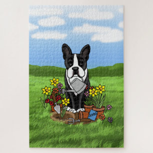 Blume Gardener Boston Terrier (schwarzer Niedliche Puzzle