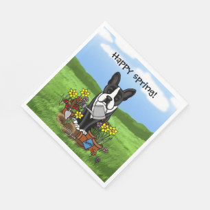 Blume Gardener Boston Terrier (schwarzer Niedliche Serviette