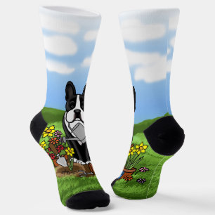 Blume Gardener Boston Terrier (schwarzer Niedliche Socken