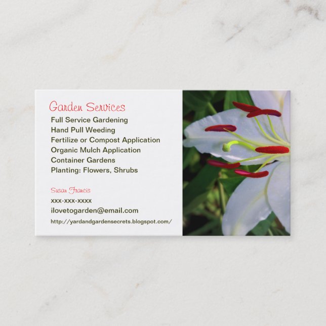 Blume Gardener Business Card Visitenkarte (Vorderseite)