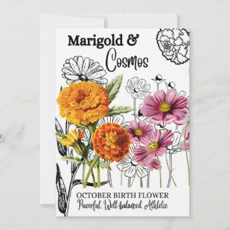 Blume Geburt, Oktober, Marigold, Kosmos, Geburtsta Feiertagskarte