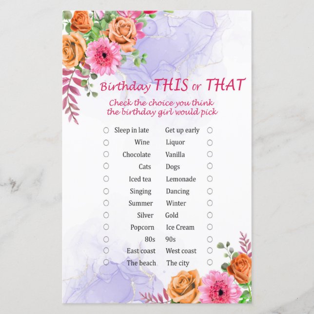 Blume Geburtstag dieses oder jenes Spiel (Vorderseite)