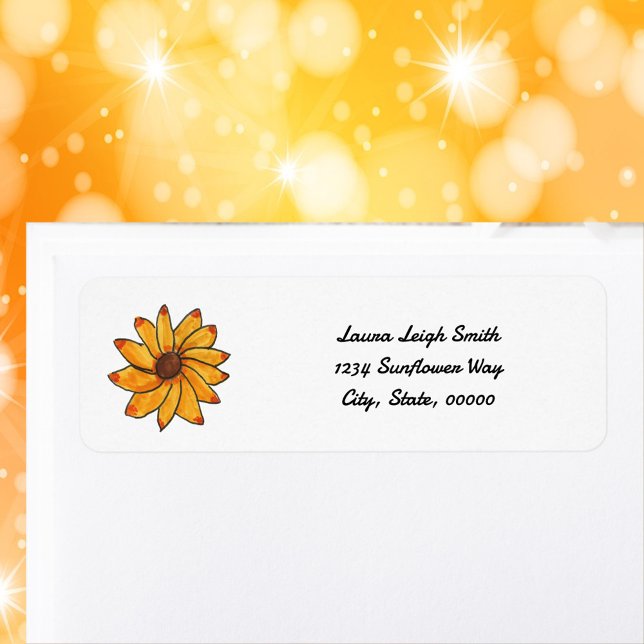 Blume Gelb Gezeichnet Personalisieren Rücksendeadr (A return address label with a hand drawn sunflower and text you can personalize!)