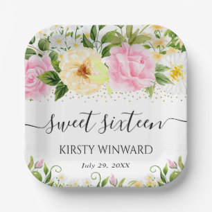 Blume Gelb und Rosa im Wasser 16 . Geburtstag Pappteller