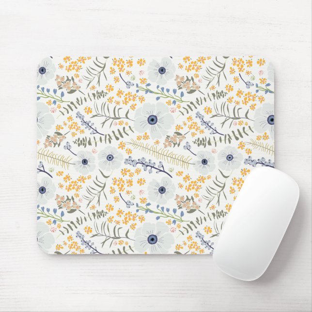 Blume Gelbblaues botanisches Muster Mousepad (Mit Mouse)