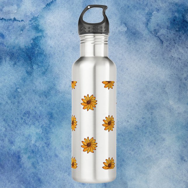 Blume Gelbes Handgezeichnetes Muster Edelstahlflasche (A water bottle with a sunflower pattern)
