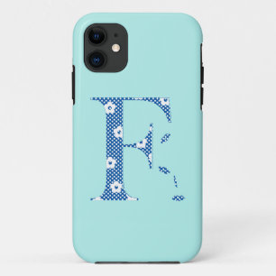 Blume Gemustert Letter F (blue & dots) Case-Mate i iPhone Hülle