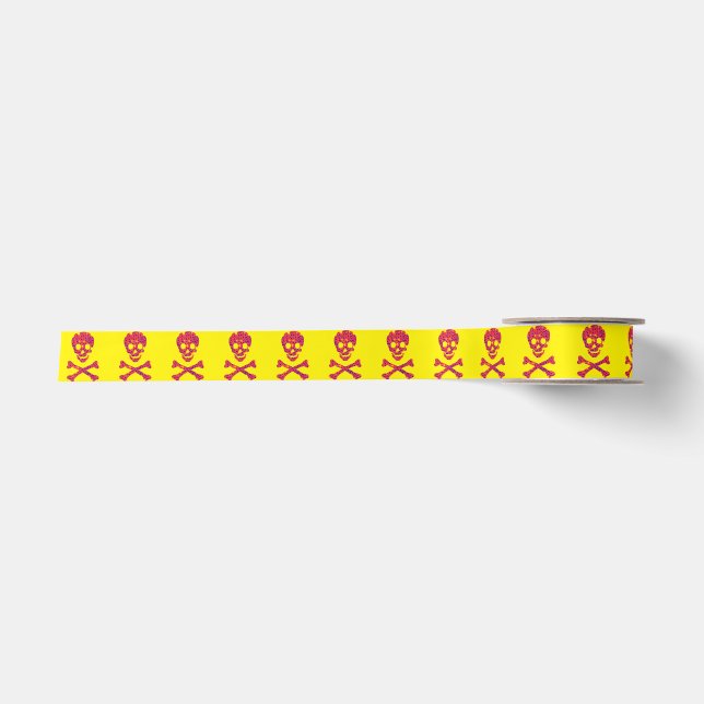 Blume Gemustert Skull Satinband (Vorderseite)