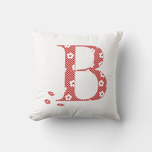 Blume Gemusterter Buchstabe B (rot & Punkte) Kissen (Vorderseite)