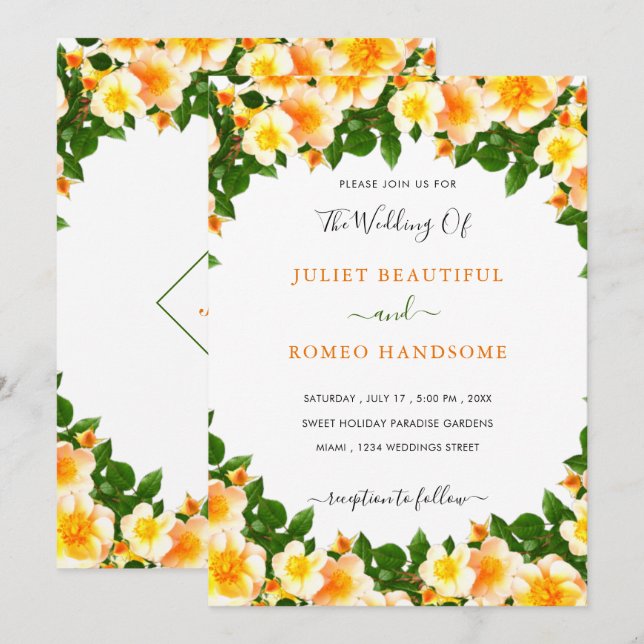 Blume Gerahmte Einladung zur Hochzeit (Vorne/Hinten)